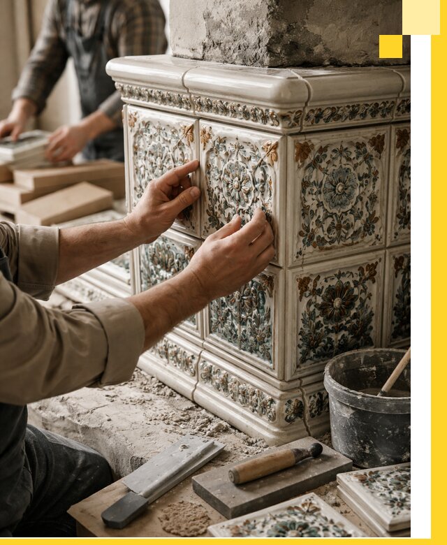 Изразцовые камины под ключ в Баксане: проект и монтаж