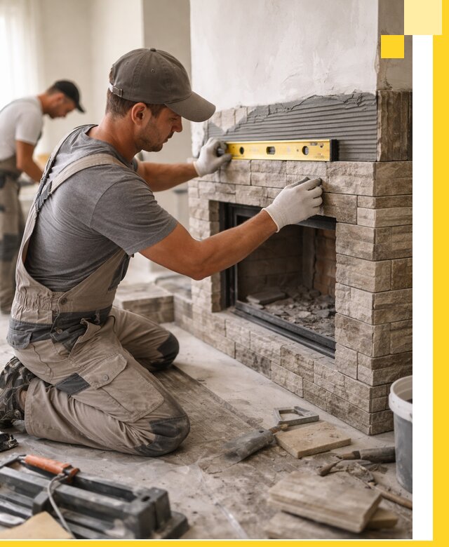 Облицовка каминов в Баксане, монтаж и отделка натуральным камнем