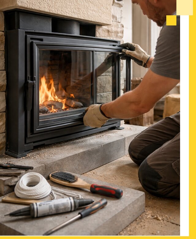 Производство, монтаж и доставка каминов со стеклом в Баксане