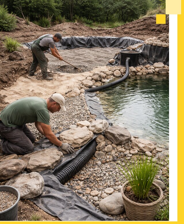 Строительство природных бассейнов и озер в Баксане под ключ