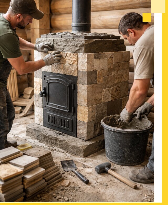 Облицовка банной печи под ключ в Баксане: камень и плитка