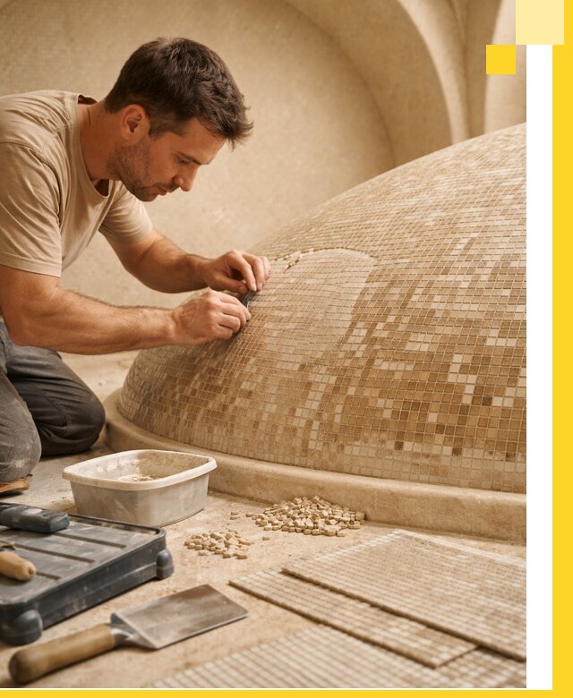 Профессиональная укладка мозаики для хамама под ключ в Баксане