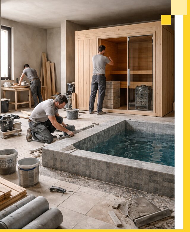 SPA зоны под ключ с бассейном сауной и печью в Баксане